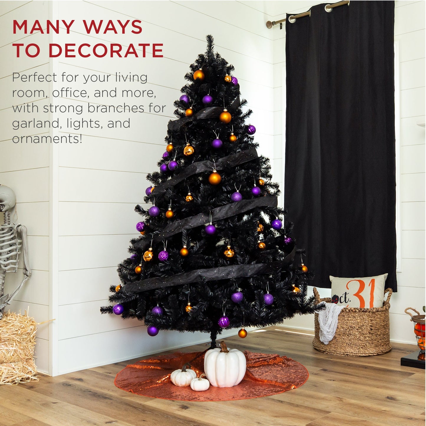 Black Artificial Christmas Tree w/ Easy Assembly, Foldable Metal Stand