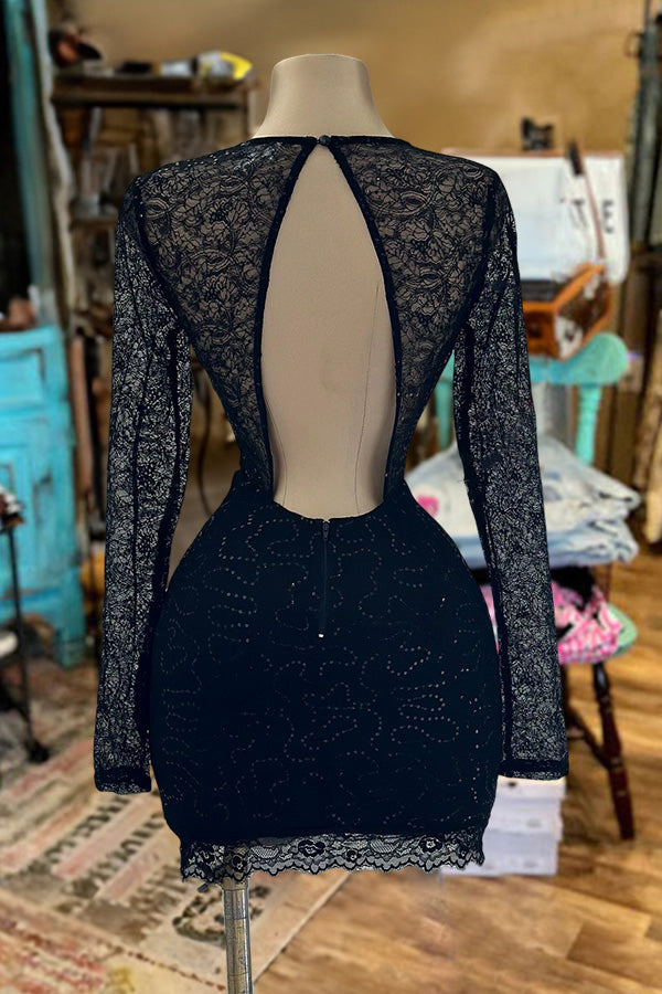 Lace Sequin See Through Mini Dress