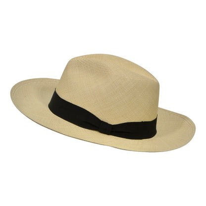 Genuine Panama Hat - Black Band - Wide Brim Classic Summer Fedora -  Natural Toquilla Straw - Handwoven in Ecuador - GPH - HatBox Included-FREE SHIPPING