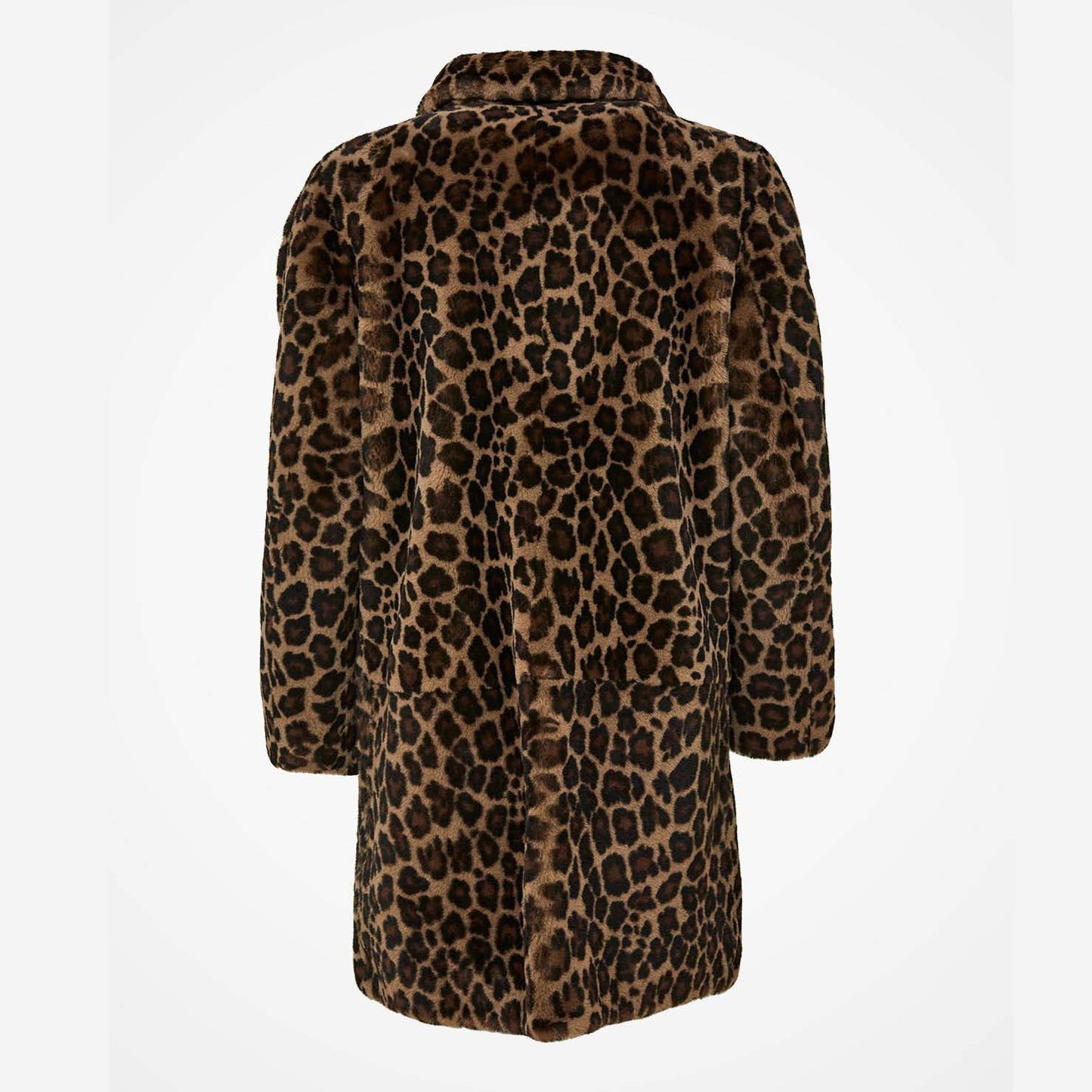 Women's Vintage Leopard Print Fleece Mid-Length Revere Collar Shearling Coat Jacket