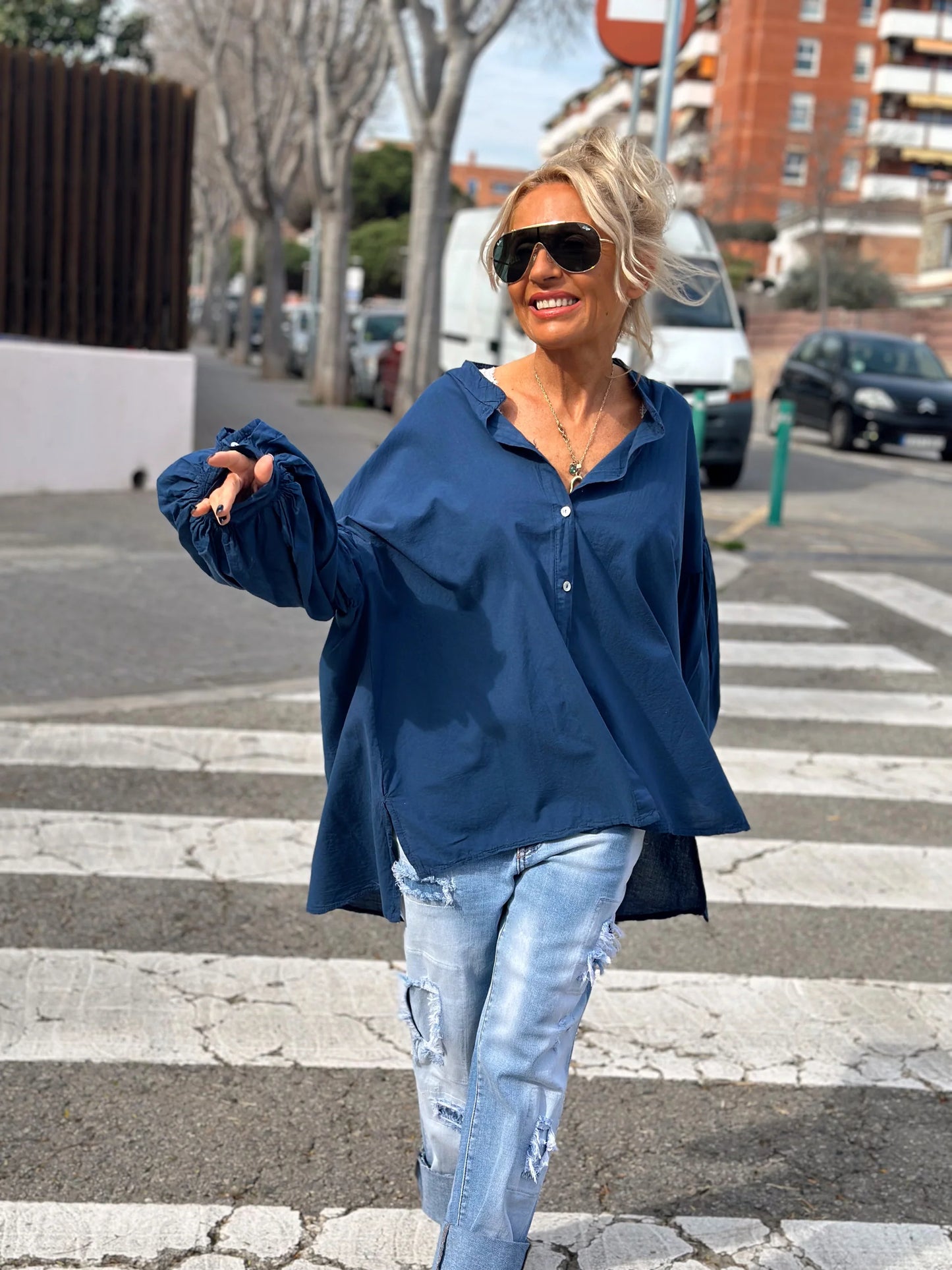 Asymmetrical Oversized Navy Shirt