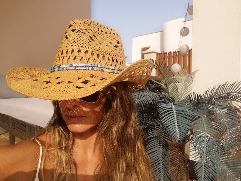 Boho cowboy hats for women, bohemian cowgirl straw hat, stetson western hats, kekugi