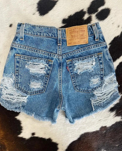 Retro Washed High Waist Ripped Denim Shorts - Four Colors