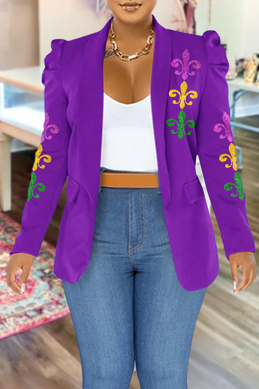 Mardi Gras Print Puff Sleeve Blazer