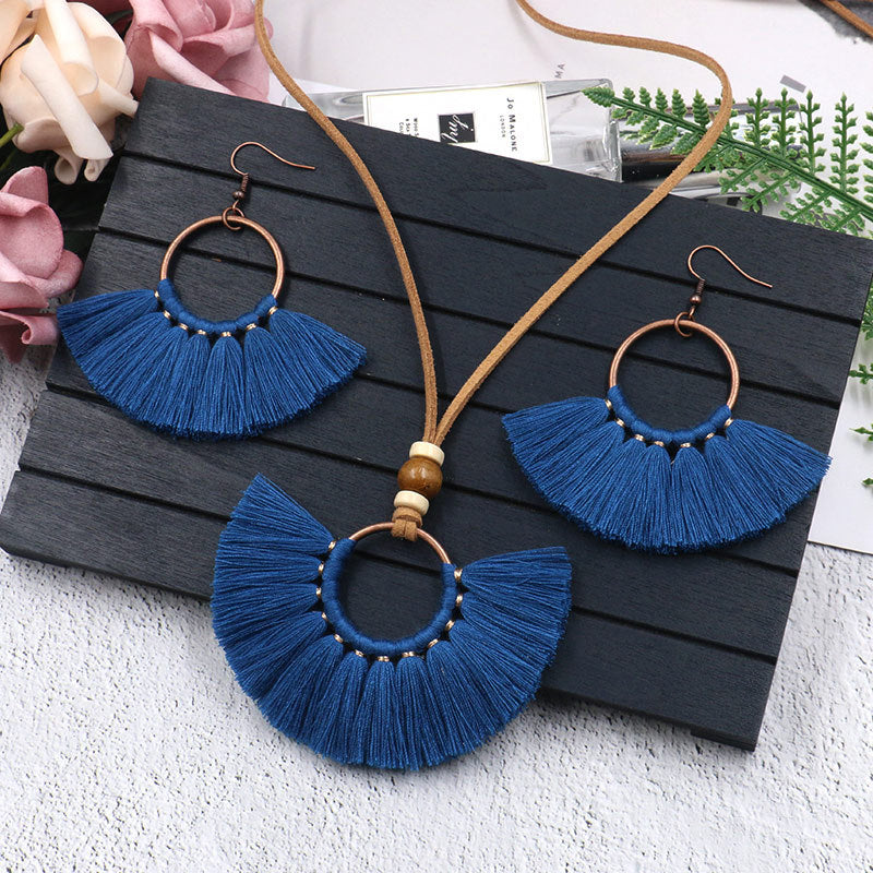 Women's Bohemian Tassel Earrings And Necklace Suit