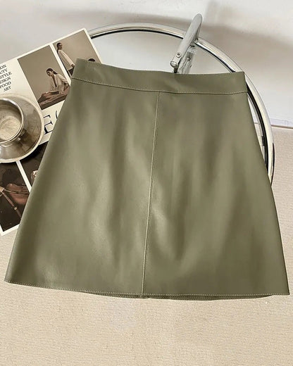 High-Waisted Pu Leather A-Line Hip Skirt