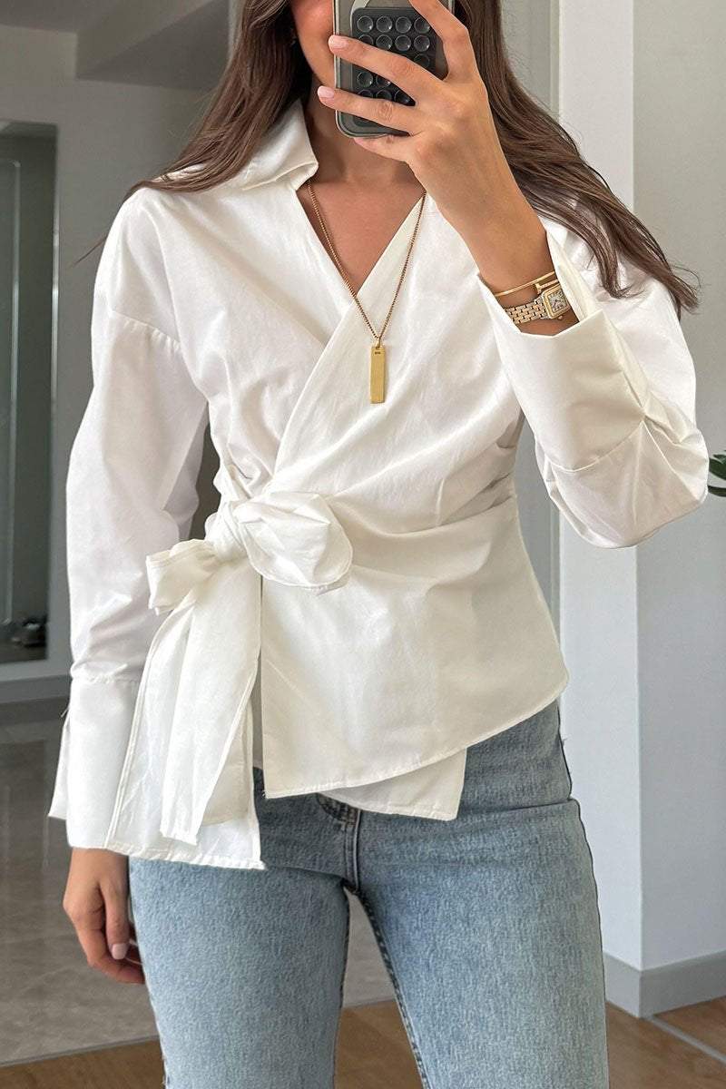 Women's Casual Solid Color Lace-Up Shirt