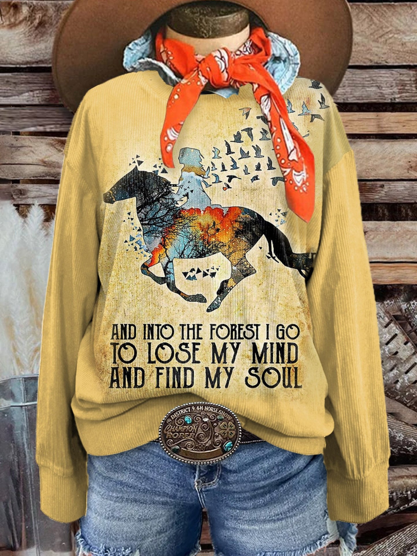 Women's And Into The Forest I Go To Lose My Mind and Find My Soul Print Casual Corduroy Sweatshirt