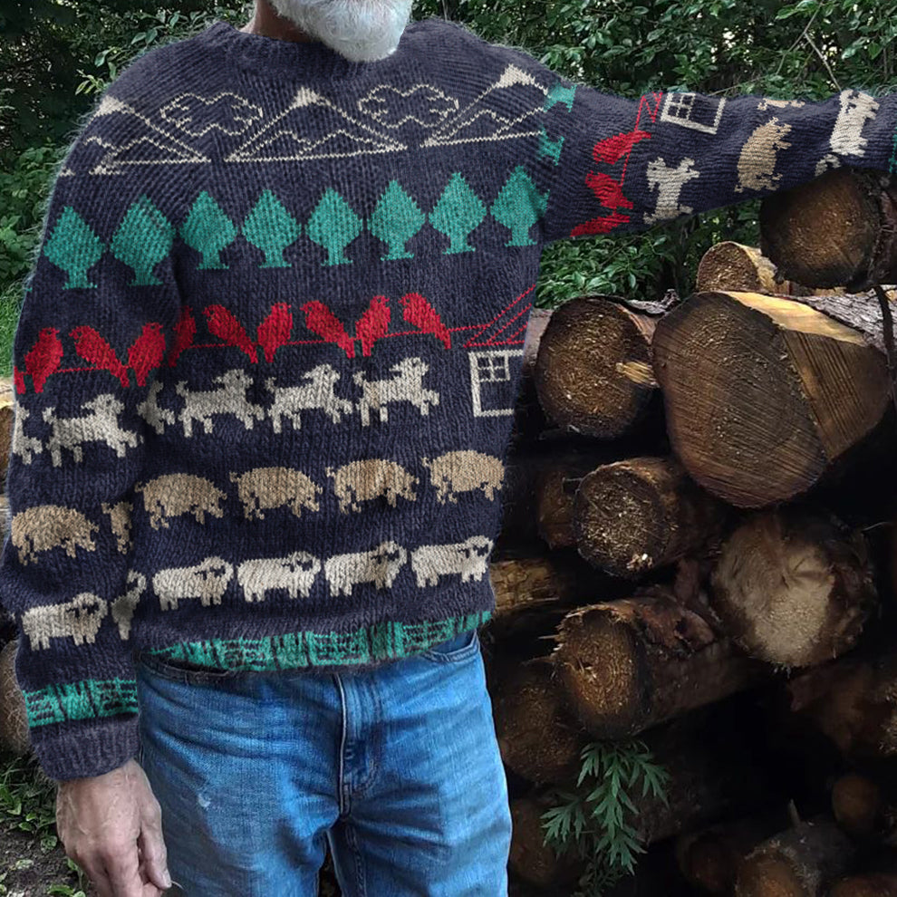 Vintage Country Farm Pattern Knitted Warm Sweater