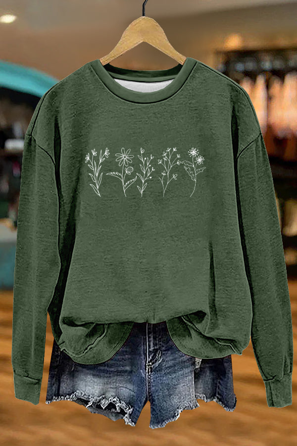 Sweet Flowers Print Sweatshirt