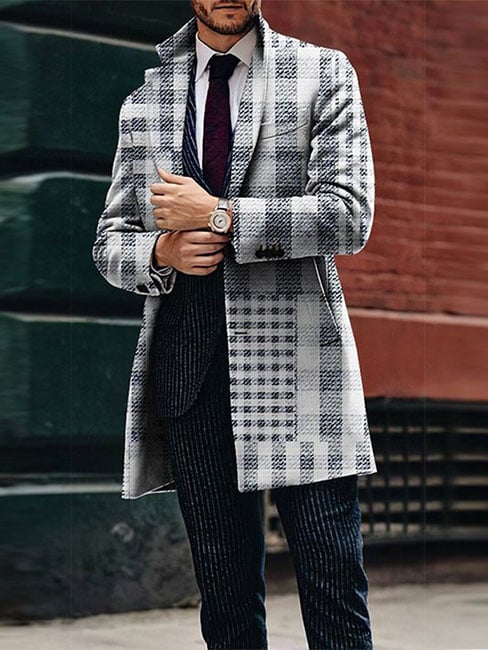 Men's Casual Printed Woolen Coat