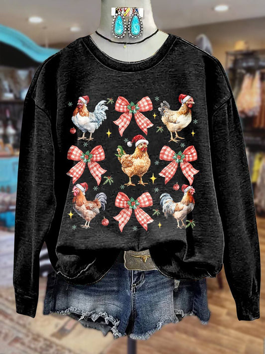 Merry Christmas Chicken Print Casual Sweatshirt