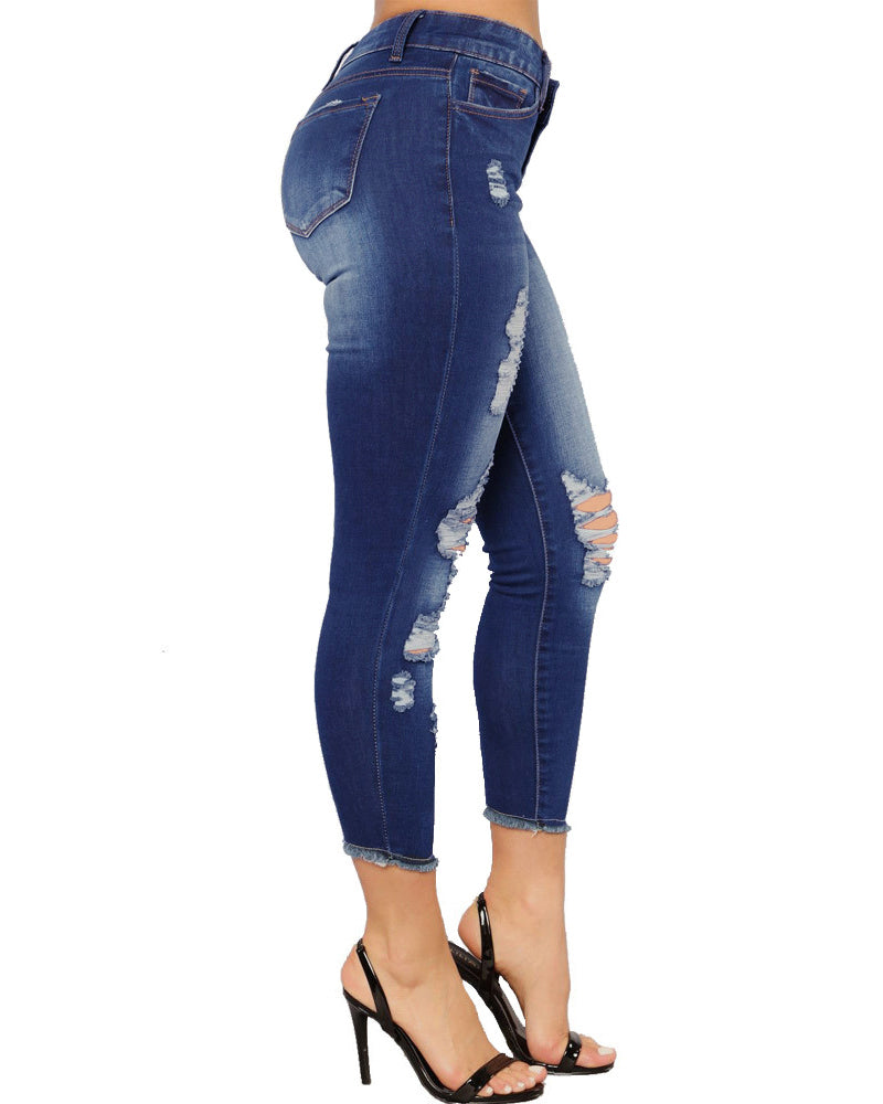 Women's Ripped Denim Cropped Pants