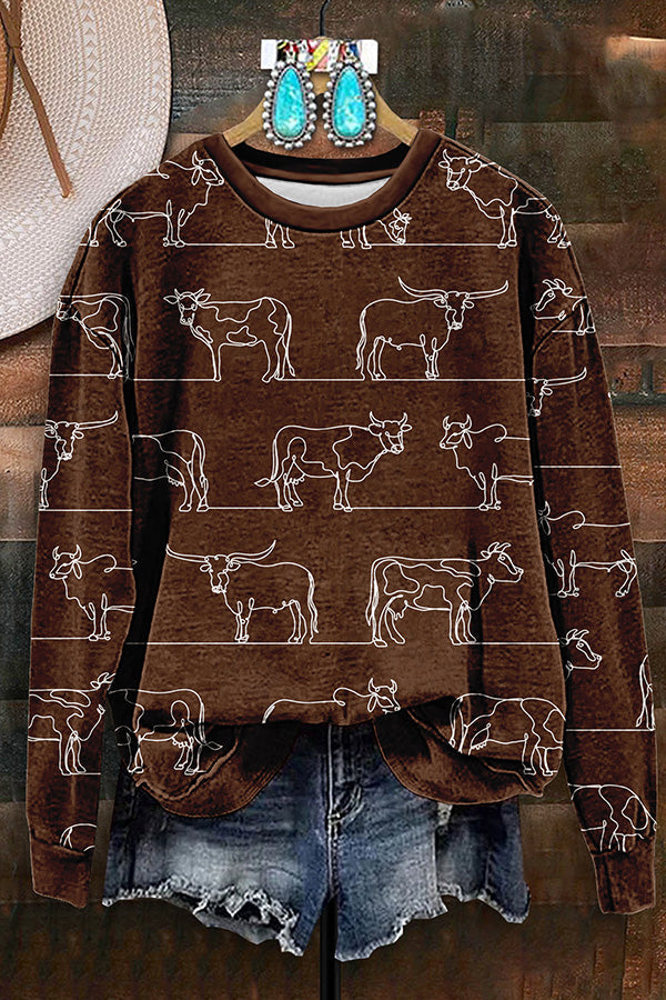 Vintage Western Cow Print Sweatshirt