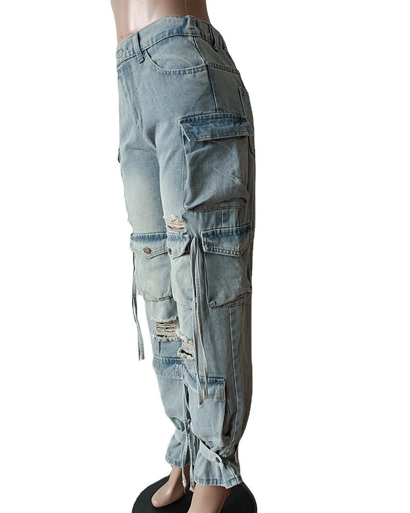 Vintage Casual Multi Pocket Jeans