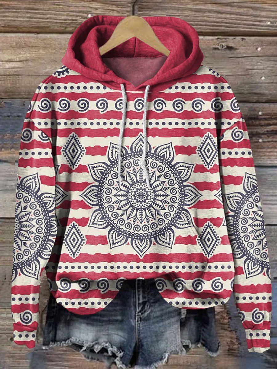 Vintage Flower Art Print Casual Hoodie Sweatshirt