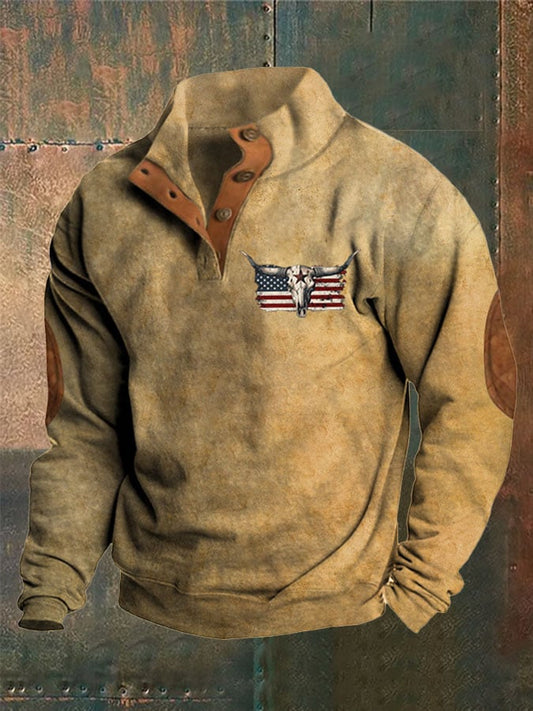 Men's Bull Skull Flag Print Sweatshirt