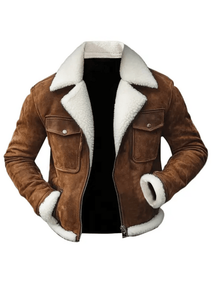 Men's Vintage Suede Multi-Pocket Plush Lapel Outdoor Jacket