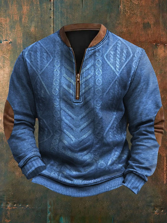 Men's Retro Solid Color Casual Pullover