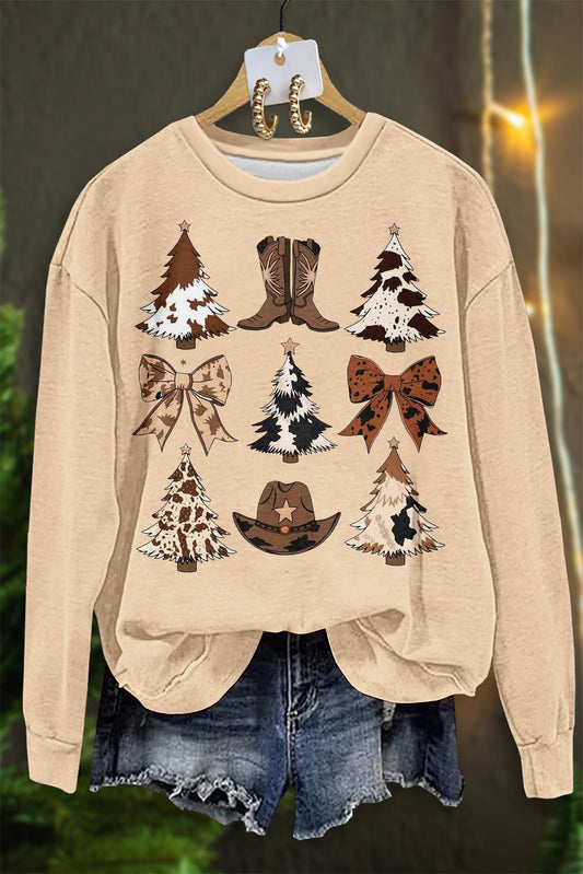 Western Christmas Print Long Sleeve Sweatshirt