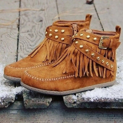 Retro Tassel Buckle Boots