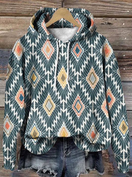 Retro Rhombus Art Print Casual Hoodie Sweatshirt