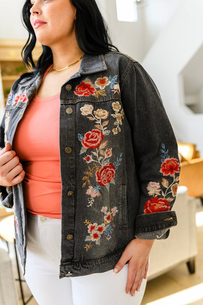 Flower Embroidered  Denim Jacket