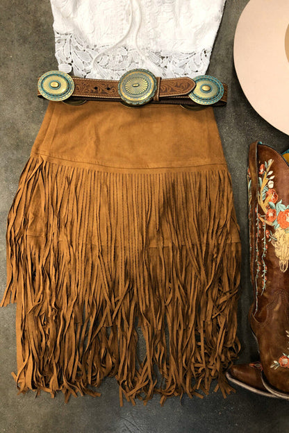 Solid Color Tassel Design Khaki Skirt