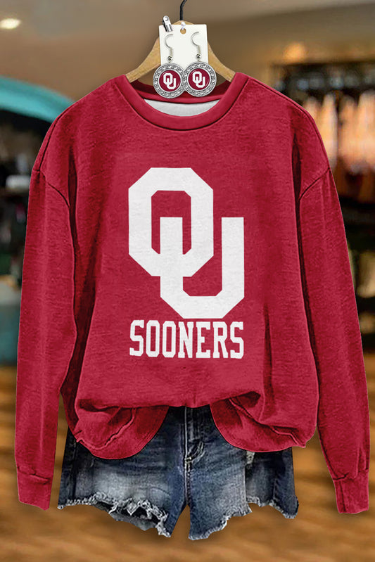 Classic Oklahoma Sooners OU Print Crew Neck Sweatshirt