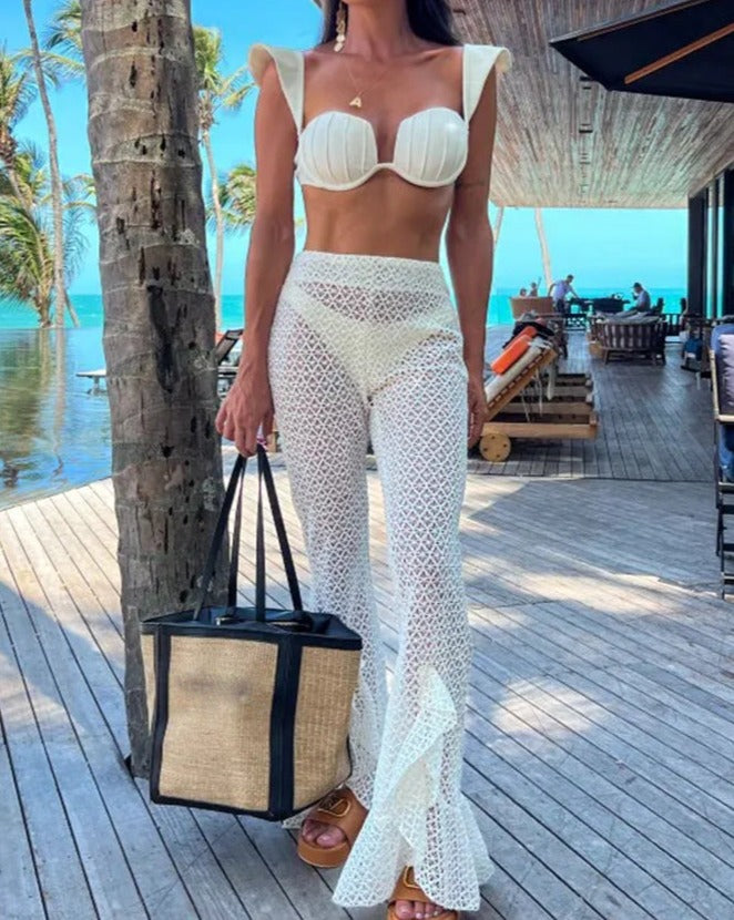 White Bikini and Crochet Pants