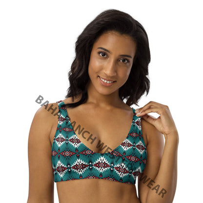 Ready to Ship Yeehaw Teal Burgandy Aztec Bikini Top Size LARGE