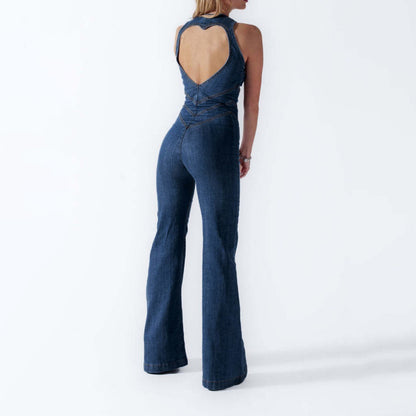 High waist denim jumpsuit