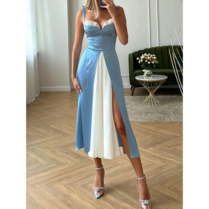 Sexy Slit Strapless Midi Dress