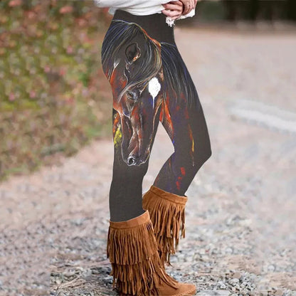 Western Horse Print Casual Leggings