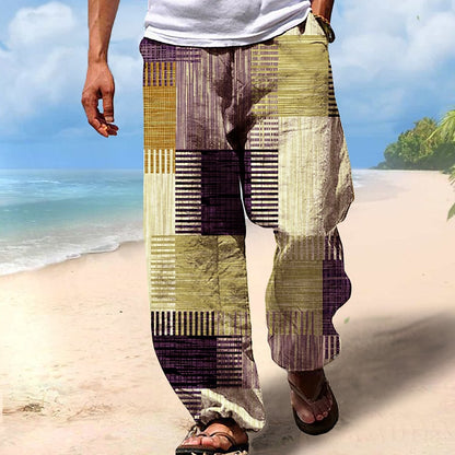 Men's Beach Drawstring Elastic Waist Geometric Print Pants