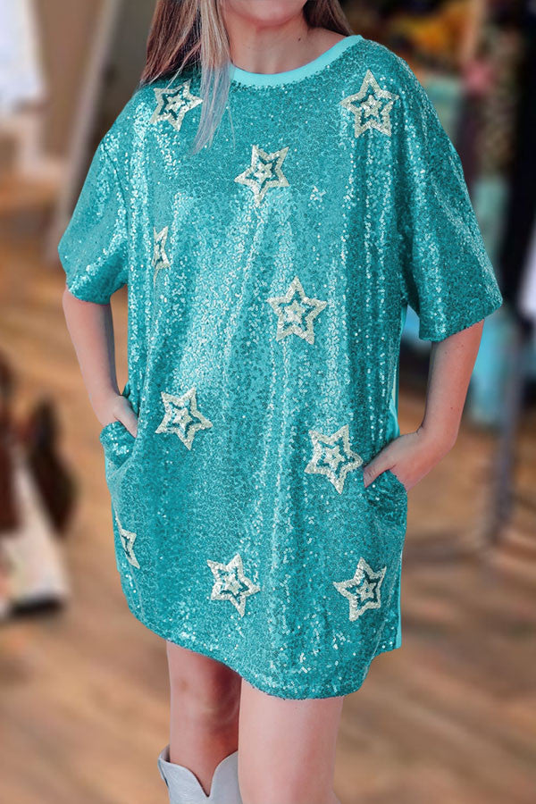 Casual Sequined T-shirt Dress