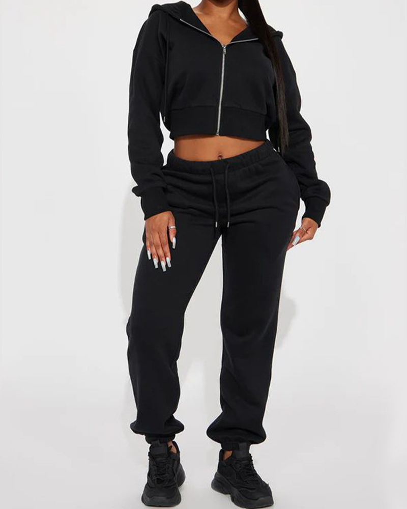 Hooded Long-Sleeve Casual Athletic Trousers Suit