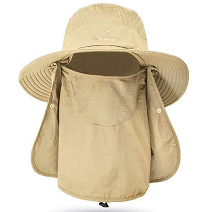 Fishing Hat for Men & Women, Outdoor UV Sun Protection Wide Brim Hat with Face Cover & Neck Flap Army Green