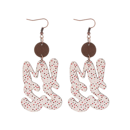 Valentine's Day MISS Pattern Wooden Earrings