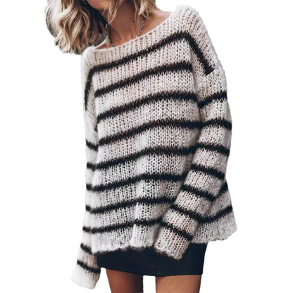 Women's Round Neck Long Sleeves Striped Casual Sweater