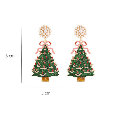 Fashion Bow Rhinestone Christmas Tree Earrings