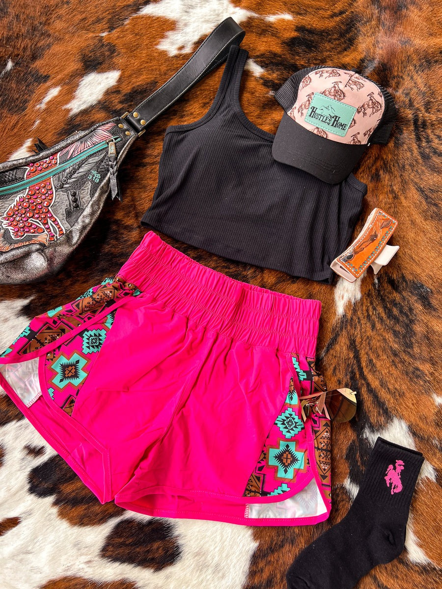 Western Summer Print Shorts(Pink)