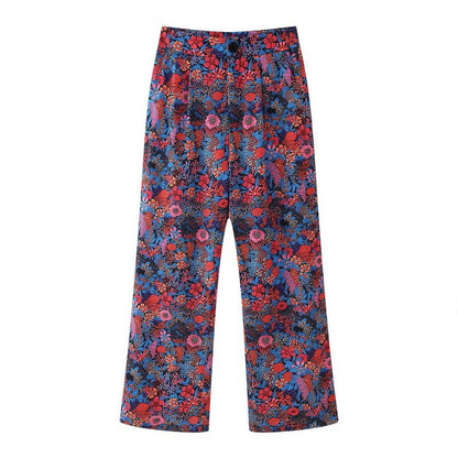 Fashion printed trousers hollow lace 2-piece set