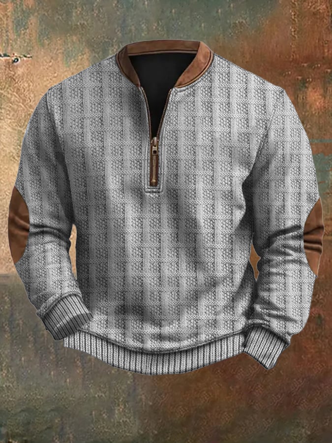 Men's Vintage Knit Print Zip-Up Sweatshirt