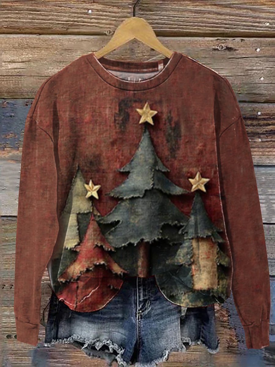 Vintage Christmas Tree Art Print Casual Sweatshirt