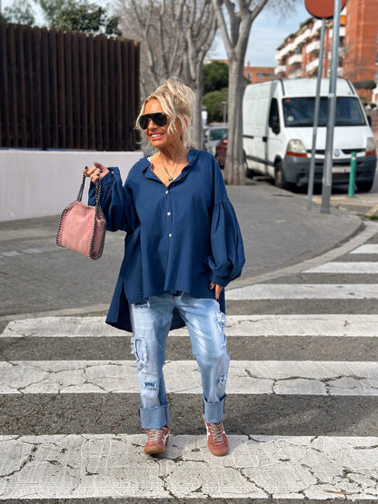 Asymmetrical Oversized Navy Shirt