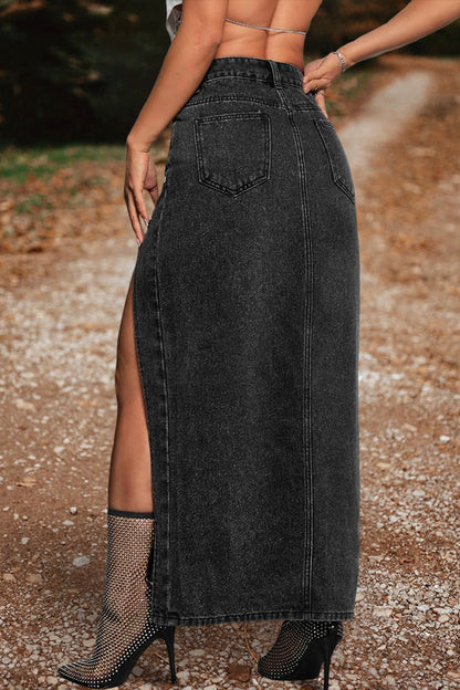 High Slit Denim Skirt