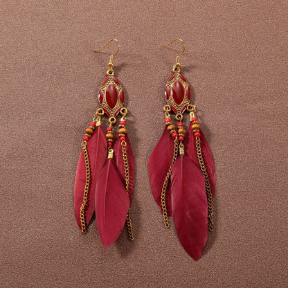 Bohemian Ethnic Style Long Feather Earrings