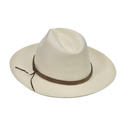 Original Panama Hat - Wide Brim Classic Fedora - White Straw - Brown Leather Band - Handmade in Ecuador by Ecua-Andino - EA-FREE SHIPPING