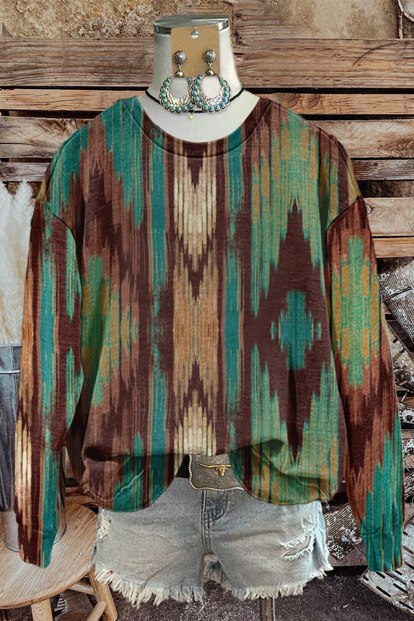 Unique Western Pattern Print Sweatshirt